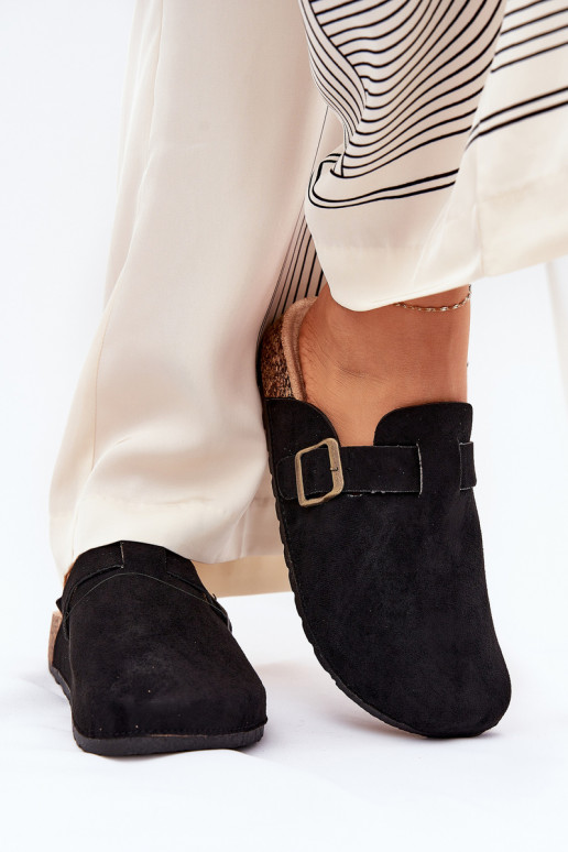 Pantofle   i s platformou s přezkami Černé Selio