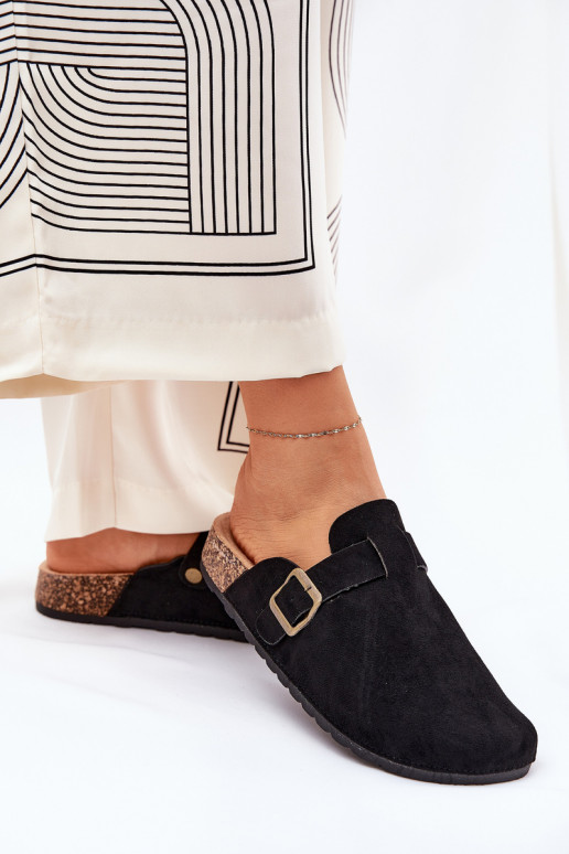 Pantofle   i s platformou s přezkami Černé Selio