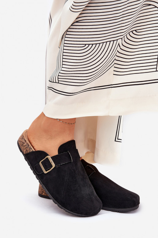 Pantofle   i s platformou s přezkami Černé Selio