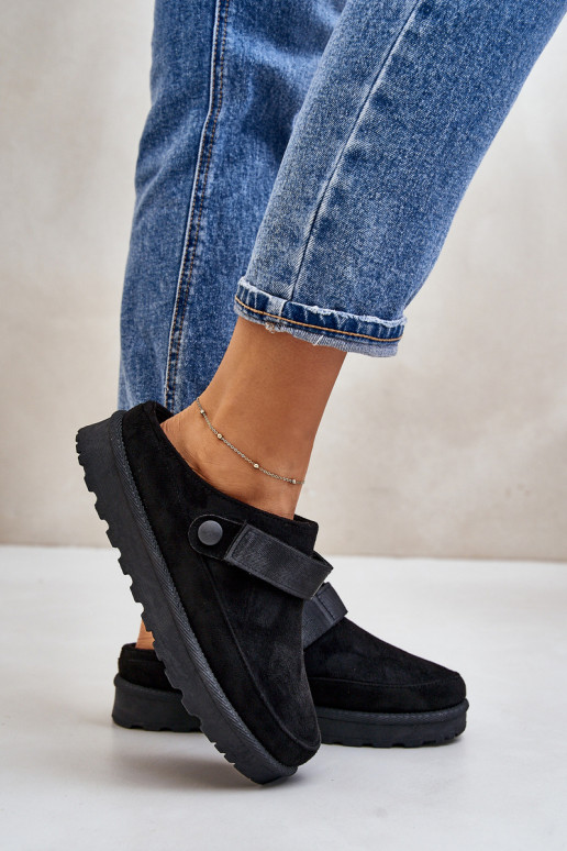  Pantofle zateplené s kožešinou uvnitř s platformou Černé Azida