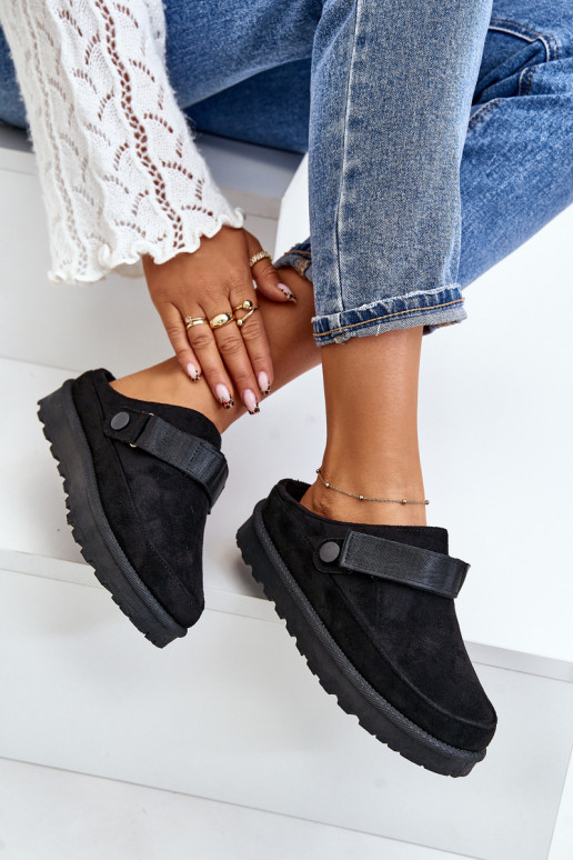  Pantofle zateplené s kožešinou uvnitř s platformou Černé Azida