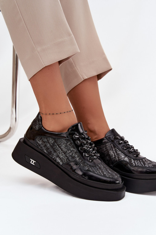  šněrovací boty  s platformou Artiker 57C2043 Černé a-stříbrné barvy