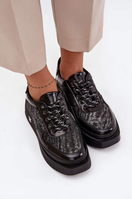  šněrovací boty  s platformou Artiker 57C2043 Černé a-stříbrné barvy