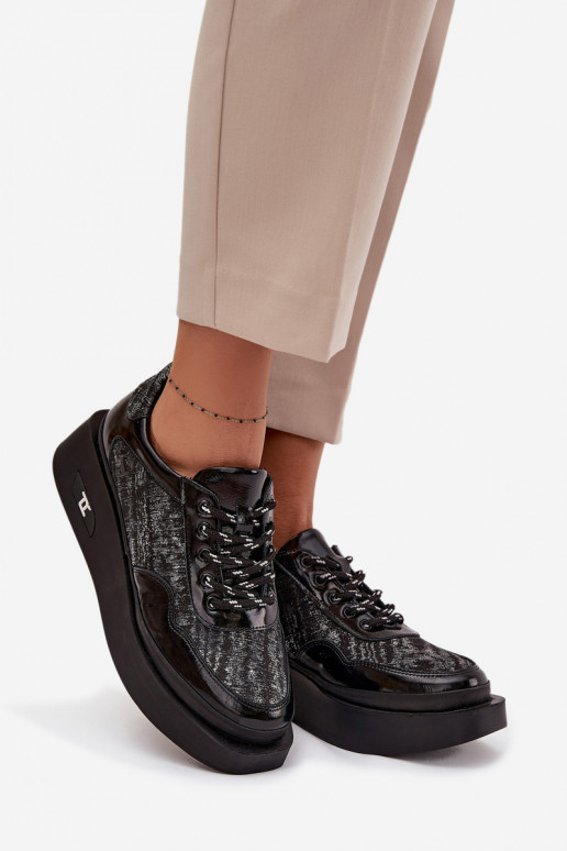  šněrovací boty  s platformou Artiker 57C2043 Černé a-stříbrné barvy