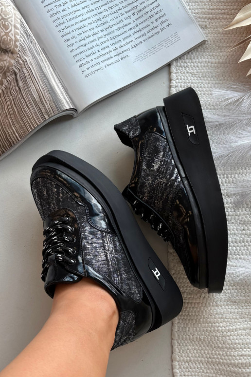  šněrovací boty  s platformou Artiker 57C2043 Černé a-stříbrné barvy