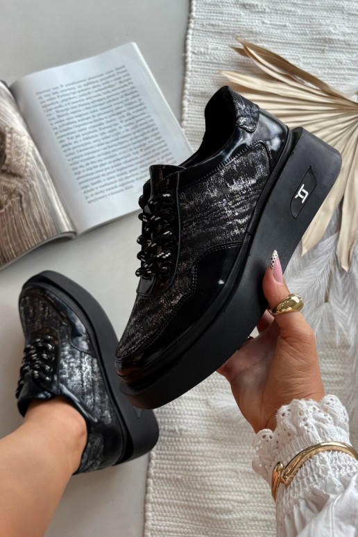  šněrovací boty  s platformou Artiker 57C2043 Černé a-stříbrné barvy