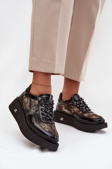  šněrovací boty  s platformou Artiker 57C2042 Černé a-zlaté barvy 2