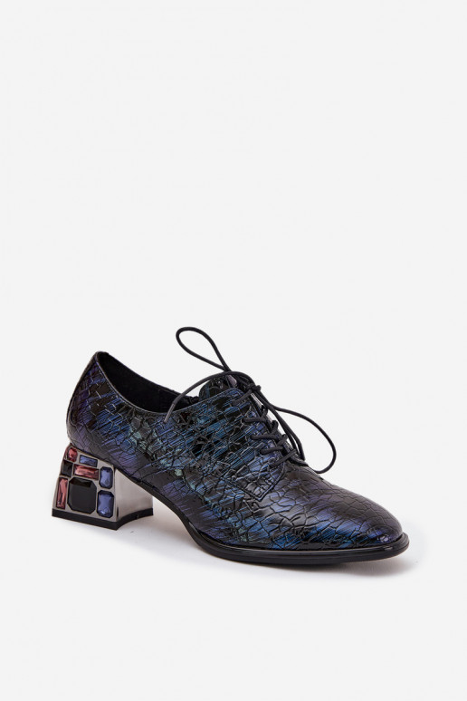 Lakované kožené tenisky  s podpatky s třpytivýma očima Artiker 55C0428 tmavě modrá