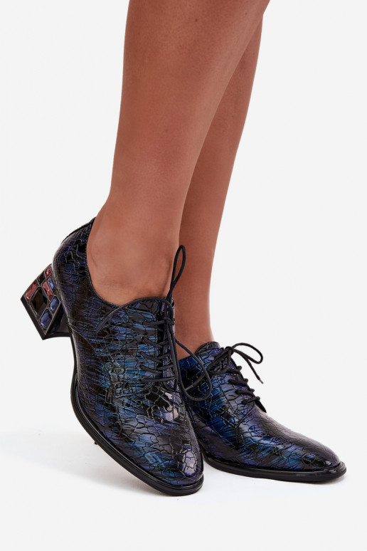 Lakované kožené tenisky  s podpatky s třpytivýma očima Artiker 55C0428 tmavě modrá