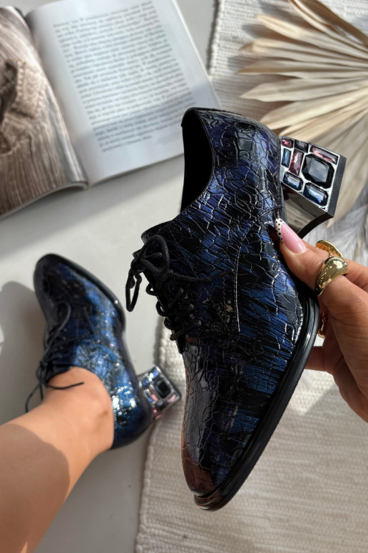 Lakované kožené tenisky  s podpatky s třpytivýma očima Artiker 55C0428 tmavě modrá