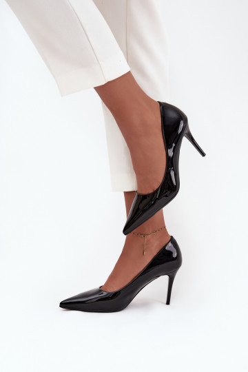 s efektem laku Eko  Boty na vysokém podpatku  Ze Szpiczastymi Noskami Černé Jadira