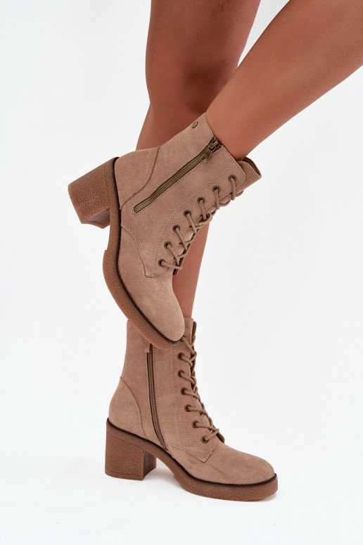 zateplené Dámské podpatky  a zipyami béžové Paressa zateplené Dámské podpatky  a zipyami béžové Paressa