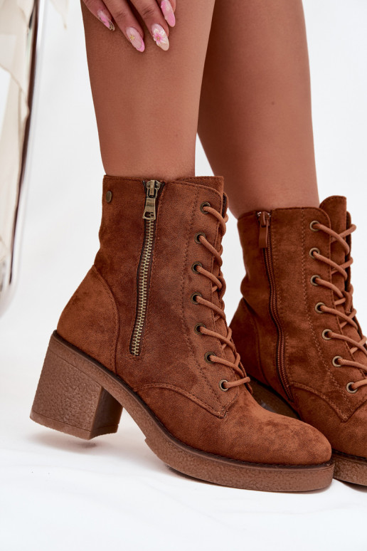 zateplené Dámské podpatky  a zipyami hnědáParessa zateplené Dámské podpatky  a zipyami hnědáParessa