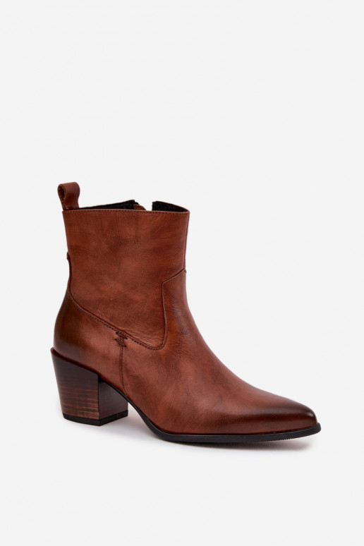 Dřeváky kovbojský styl  s podpatky zateplené Zazoo 60565 hnědá