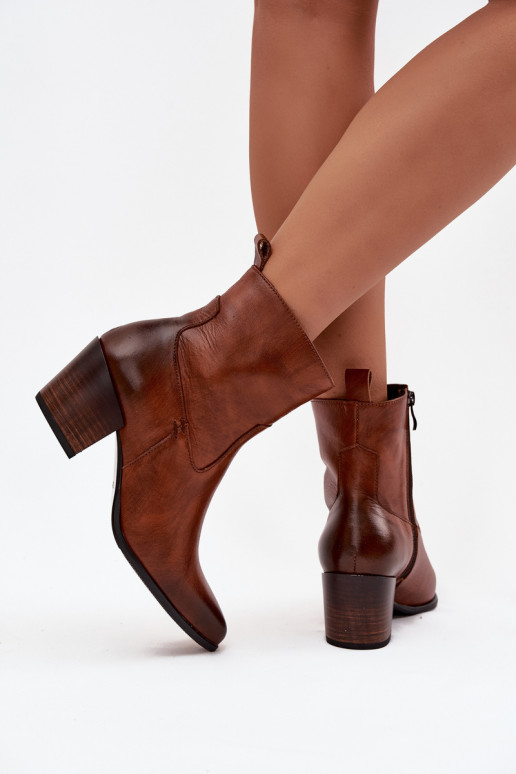 Dřeváky kovbojský styl  s podpatky zateplené Zazoo 60565 hnědá