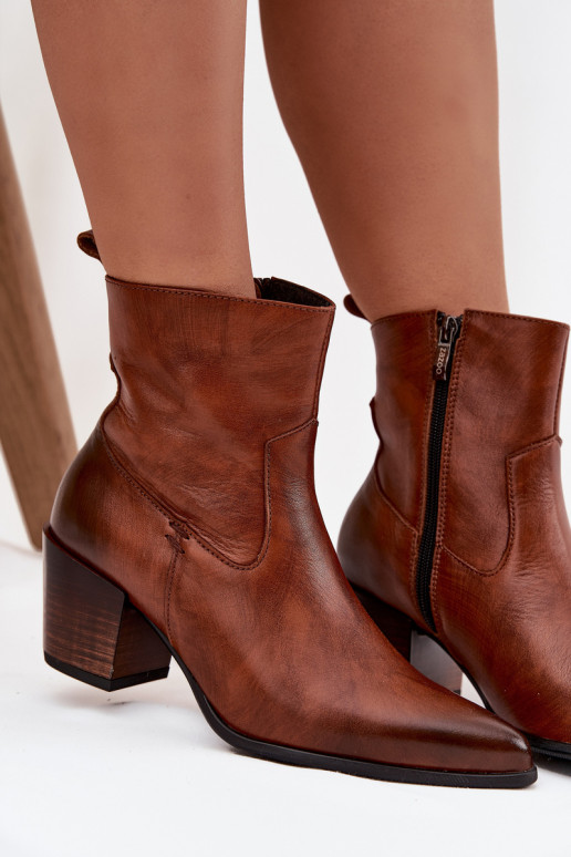 Dřeváky kovbojský styl  s podpatky zateplené Zazoo 60565 hnědá