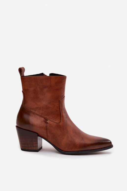 Dřeváky kovbojský styl  s podpatky zateplené Zazoo 60565 hnědá