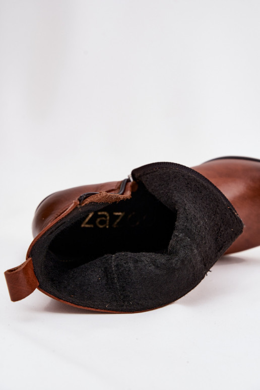 Dřeváky kovbojský styl  s podpatky zateplené Zazoo 60565 hnědá