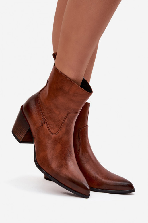 Dřeváky kovbojský styl  s podpatky zateplené Zazoo 60565 hnědá