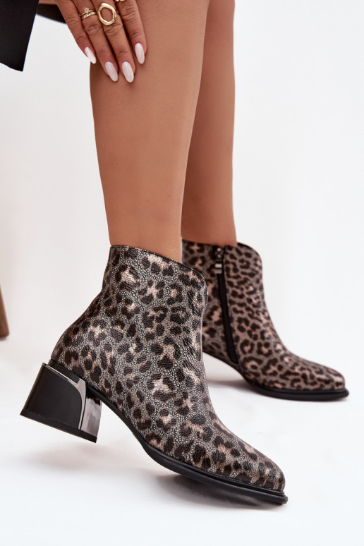 Dřeváky   zateplené se vzory leopardí kožešiny D&A CR52-622 Černé a-zlaté barvy