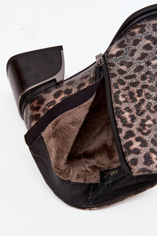 Dřeváky   zateplené se vzory leopardí kožešiny D&A CR52-622 Černé a-zlaté barvy