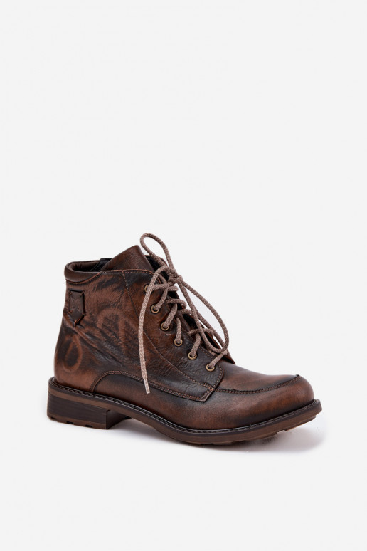 Dámské podpatky Z Naturalnej Skóry s širokými podpatky  07063-02 hnědá