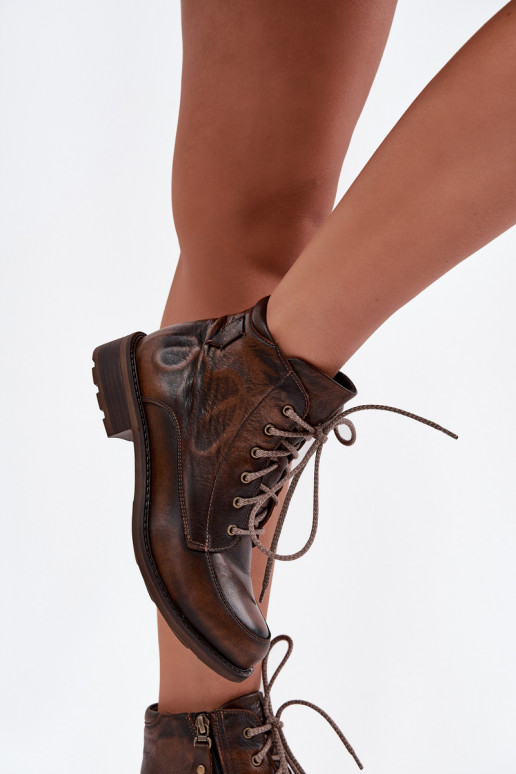 Dámské podpatky Z Naturalnej Skóry s širokými podpatky  07063-02 hnědá