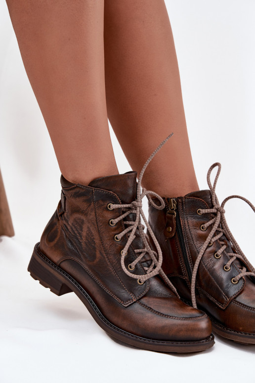 Dámské podpatky Z Naturalnej Skóry s širokými podpatky  07063-02 hnědá