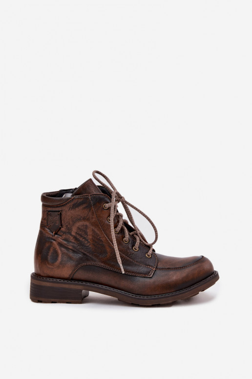 Dámské podpatky Z Naturalnej Skóry s širokými podpatky  07063-02 hnědá