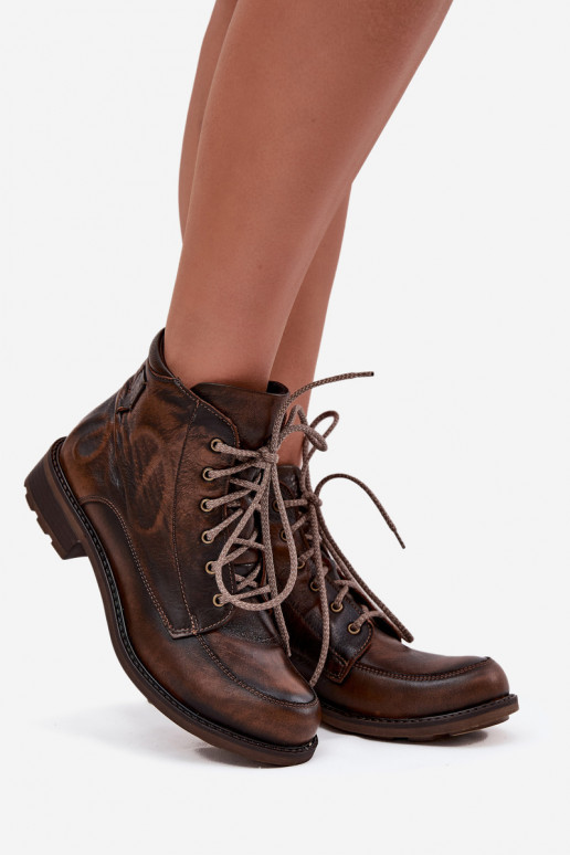 Dámské podpatky Z Naturalnej Skóry s širokými podpatky  07063-02 hnědá