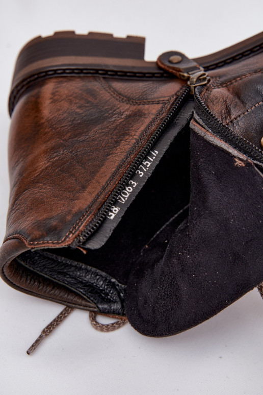 Dámské podpatky Z Naturalnej Skóry s širokými podpatky  07063-02 hnědá