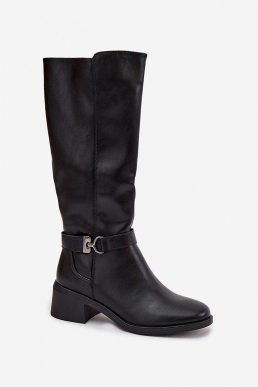 zateplené dámské dlouhé boty  s popruhy Sergio Leone KZ25826 Černé zateplené dámské dlouhé boty  s popruhy Sergio Leone KZ25826 Černé