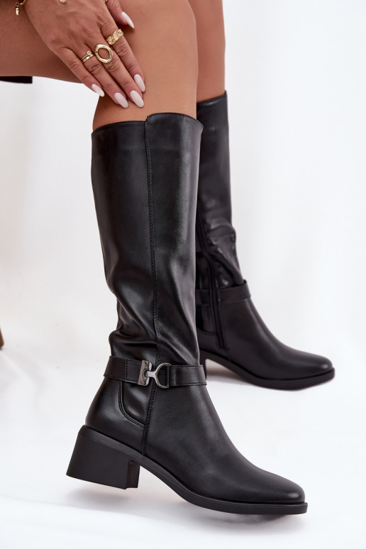 zateplené dámské dlouhé boty  s popruhy Sergio Leone KZ25826 Černé zateplené dámské dlouhé boty  s popruhy Sergio Leone KZ25826 Černé