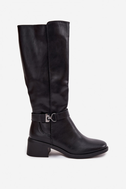 zateplené dámské dlouhé boty  s popruhy Sergio Leone KZ25826 Černé zateplené dámské dlouhé boty  s popruhy Sergio Leone KZ25826 Černé