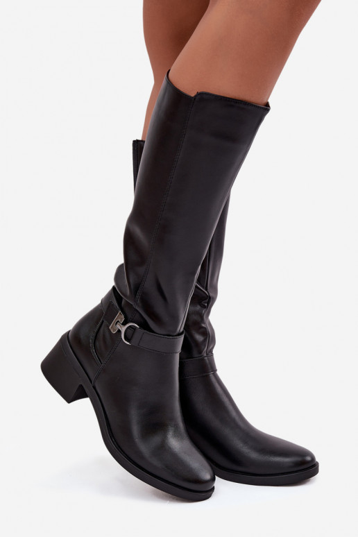 zateplené dámské dlouhé boty  s popruhy Sergio Leone KZ25826 Černé zateplené dámské dlouhé boty  s popruhy Sergio Leone KZ25826 Černé