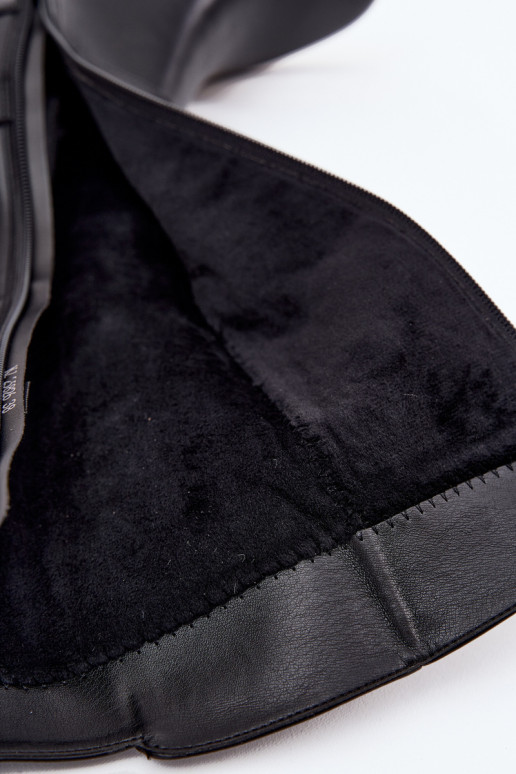 zateplené dámské dlouhé boty  s popruhy Sergio Leone KZ25826 Černé zateplené dámské dlouhé boty  s popruhy Sergio Leone KZ25826 Černé