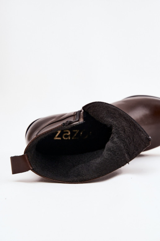 Dřeváky kovbojský styl  s podpatky zateplené Zazoo 60565 Czekoladowe