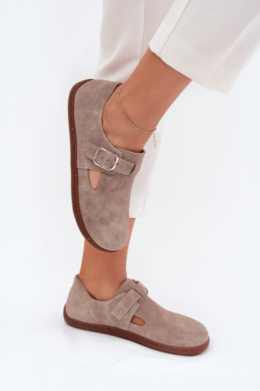 ze semiše boty Barefoot  s přezkami Zazoo N1261 béžové