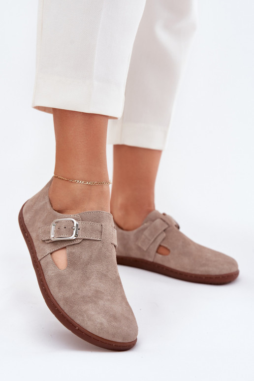 ze semiše boty Barefoot  s přezkami Zazoo N1261 béžové