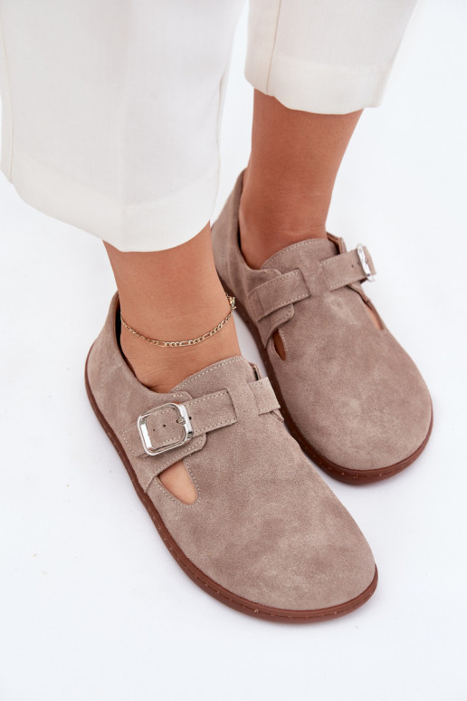 ze semiše boty Barefoot  s přezkami Zazoo N1261 béžové