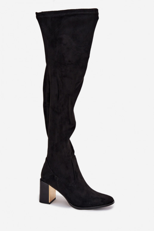 dámské dlouhé boty nad kolena s podpatky z eko semišeowe Černé Jelina dámské dlouhé boty nad kolena s podpatky z eko semišeowe Černé Jelina