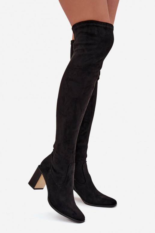 dámské dlouhé boty nad kolena s podpatky z eko semišeowe Černé Jelina dámské dlouhé boty nad kolena s podpatky z eko semišeowe Černé Jelina