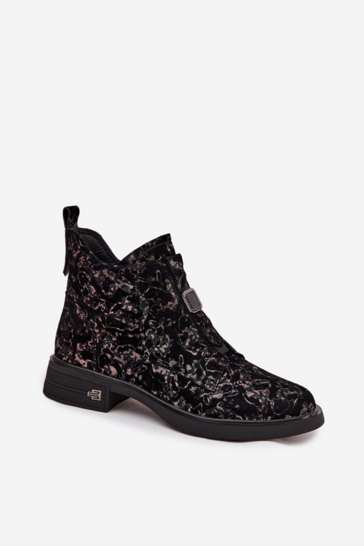 Dřeváky Z Naturalnego Zamszu na nízkém podpatku D&A CR52-713 černá a hnědá