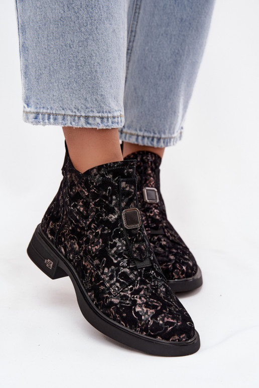 Dřeváky Z Naturalnego Zamszu na nízkém podpatku D&A CR52-713 černá a hnědá