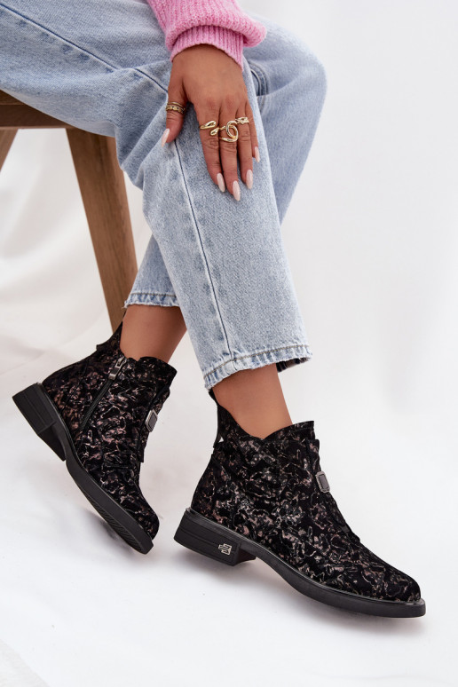 Dřeváky Z Naturalnego Zamszu na nízkém podpatku D&A CR52-713 černá a hnědá