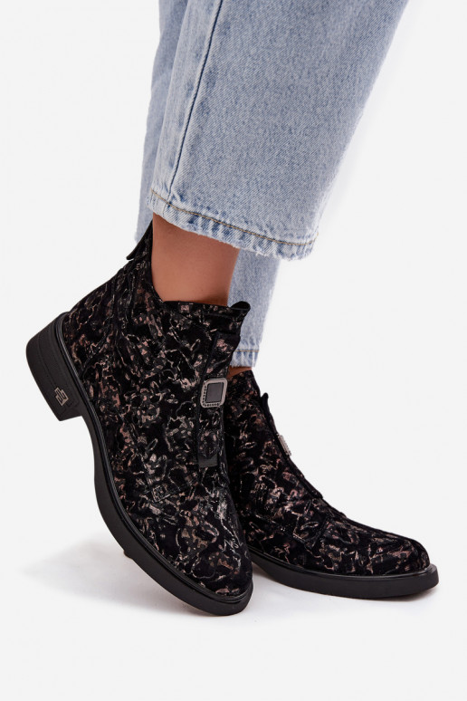 Dřeváky Z Naturalnego Zamszu na nízkém podpatku D&A CR52-713 černá a hnědá