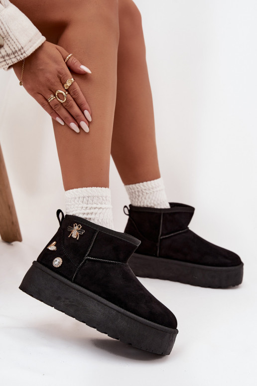 Sněhule  s platformou Z Przypinkami Černé Maelle