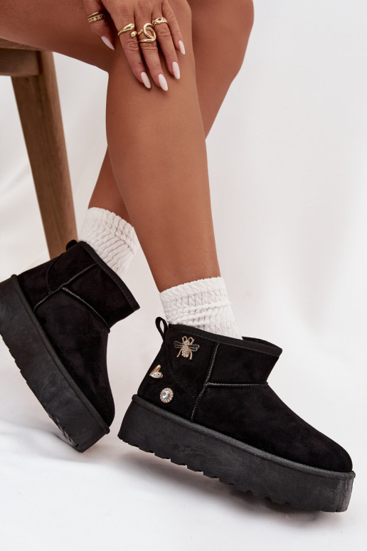 Sněhule  s platformou Z Przypinkami Černé Maelle