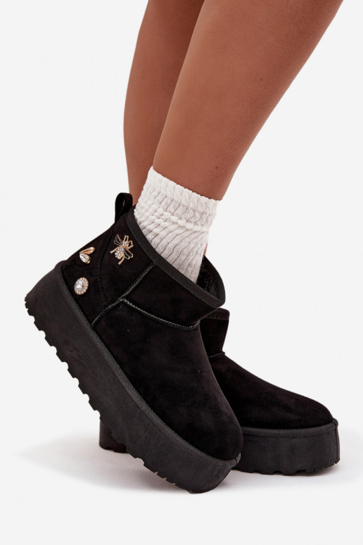 Sněhule  s platformou Z Przypinkami Černé Maelle