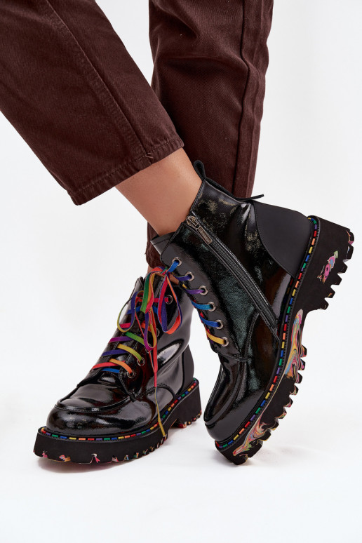  s efektem laku Dámské podpatky Artiker 57C0064 Černé